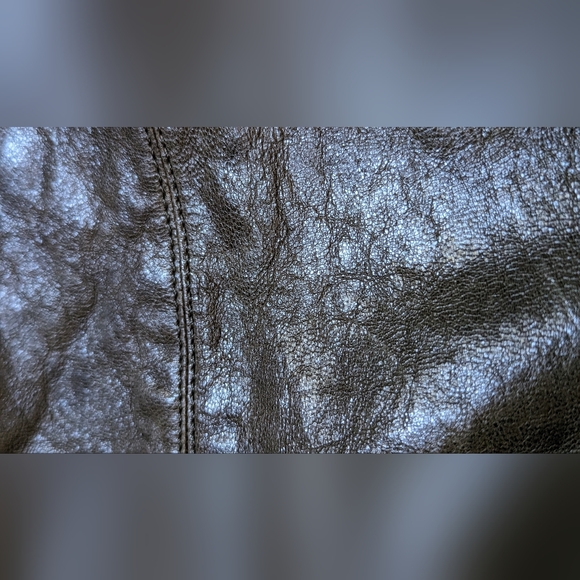 EUC Rebecca Minkoff dark green shiny soft leather interior blue/blk polka dot - Picture 10 of 14